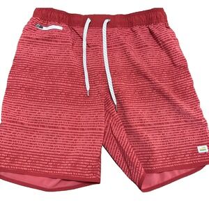 Vuori Shorts Men Red Stripe Large Zip Coin Back Pocket Boardshort Casual Beach